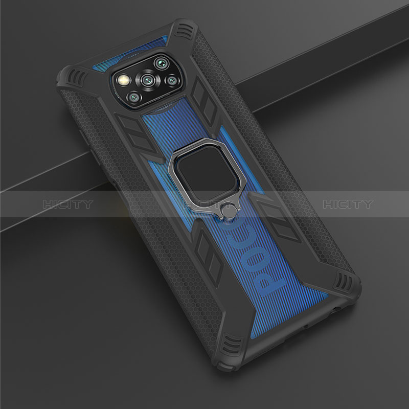 Custodia Silicone e Plastica Opaca Cover con Magnetico Anello Supporto KC3 per Xiaomi Poco X3 NFC