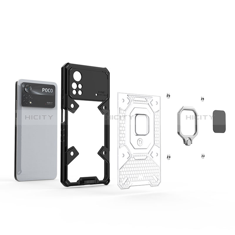 Custodia Silicone e Plastica Opaca Cover con Magnetico Anello Supporto KC3 per Xiaomi Poco X4 Pro 5G