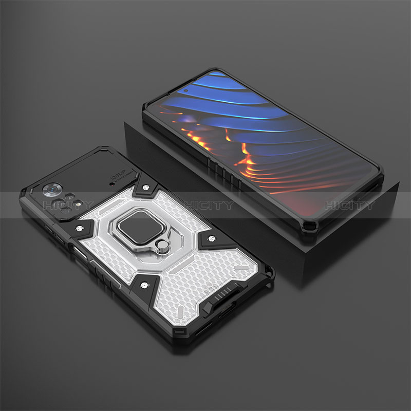 Custodia Silicone e Plastica Opaca Cover con Magnetico Anello Supporto KC3 per Xiaomi Poco X4 Pro 5G Bianco