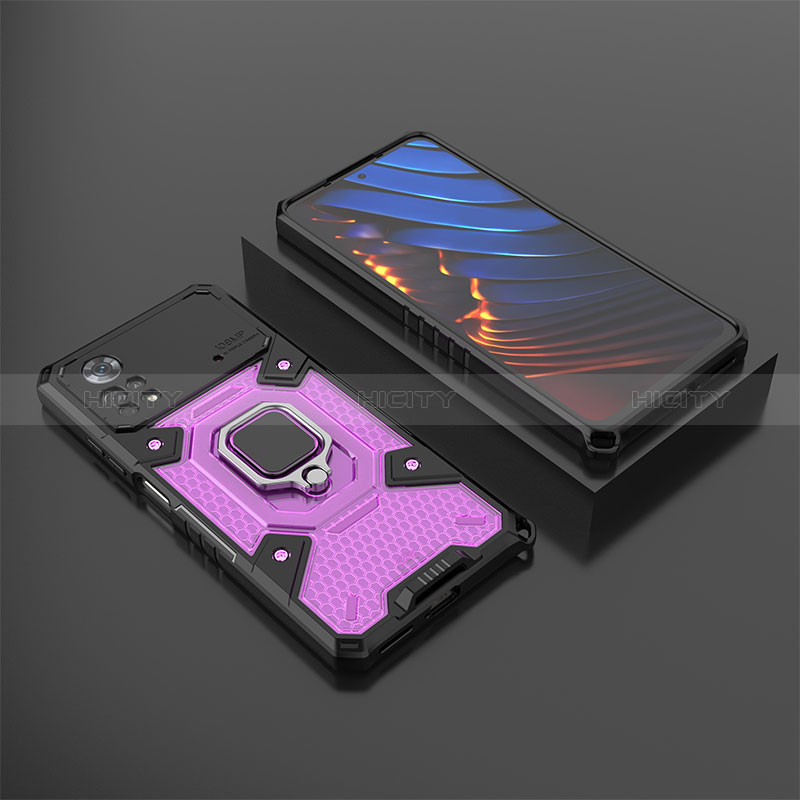 Custodia Silicone e Plastica Opaca Cover con Magnetico Anello Supporto KC3 per Xiaomi Poco X4 Pro 5G Viola