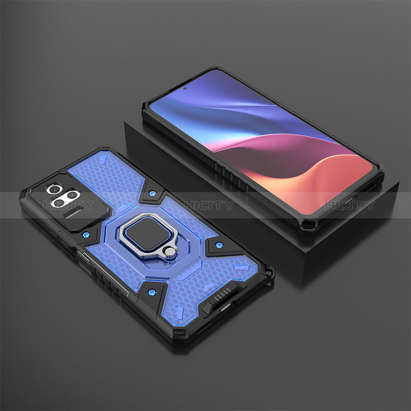 Custodia Silicone e Plastica Opaca Cover con Magnetico Anello Supporto KC3 per Xiaomi Redmi K50 5G Blu