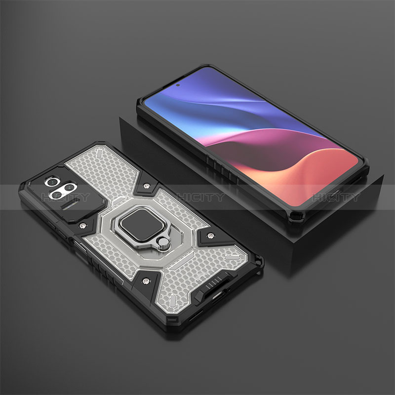 Custodia Silicone e Plastica Opaca Cover con Magnetico Anello Supporto KC3 per Xiaomi Redmi K50 5G Nero