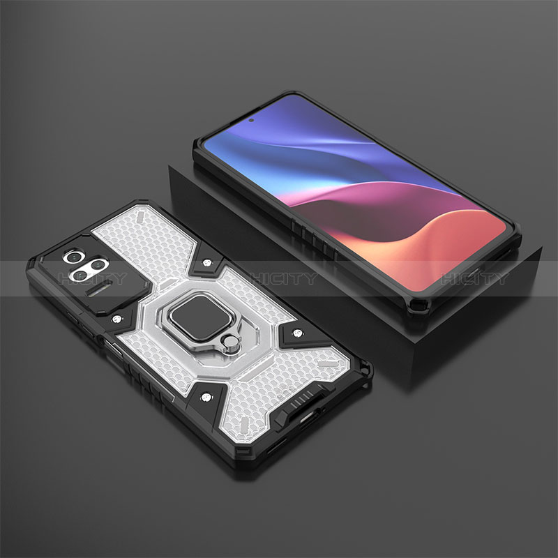 Custodia Silicone e Plastica Opaca Cover con Magnetico Anello Supporto KC3 per Xiaomi Redmi K50 Pro 5G Bianco