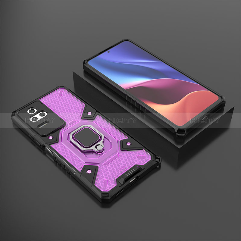 Custodia Silicone e Plastica Opaca Cover con Magnetico Anello Supporto KC3 per Xiaomi Redmi K50 Pro 5G Viola