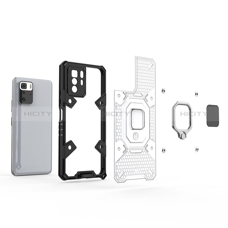 Custodia Silicone e Plastica Opaca Cover con Magnetico Anello Supporto KC3 per Xiaomi Redmi Note 10 Pro 5G