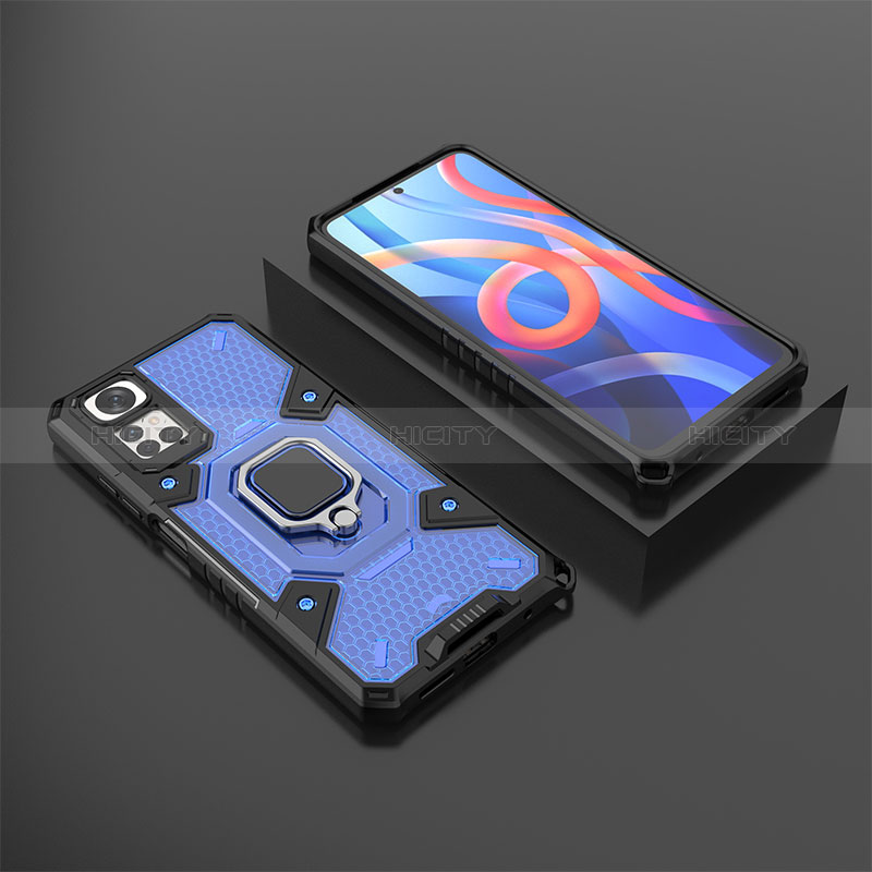 Custodia Silicone e Plastica Opaca Cover con Magnetico Anello Supporto KC3 per Xiaomi Redmi Note 11 4G (2022) Blu