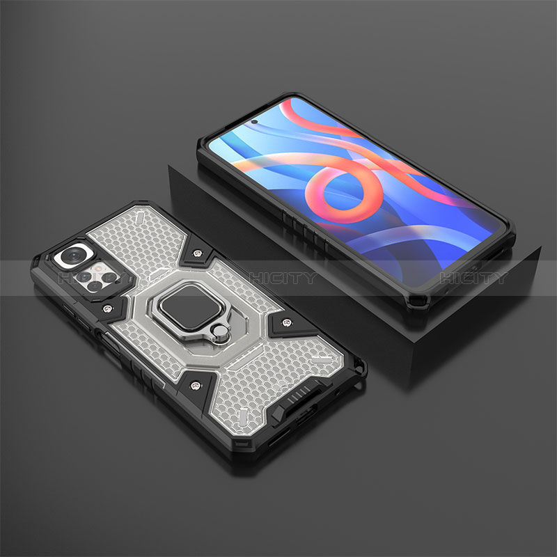 Custodia Silicone e Plastica Opaca Cover con Magnetico Anello Supporto KC3 per Xiaomi Redmi Note 11 4G (2022) Nero