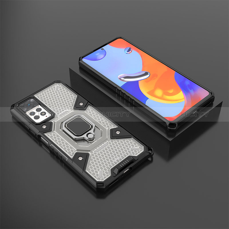 Custodia Silicone e Plastica Opaca Cover con Magnetico Anello Supporto KC3 per Xiaomi Redmi Note 11 Pro 4G Nero