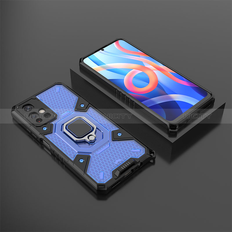 Custodia Silicone e Plastica Opaca Cover con Magnetico Anello Supporto KC3 per Xiaomi Redmi Note 11S 5G Blu