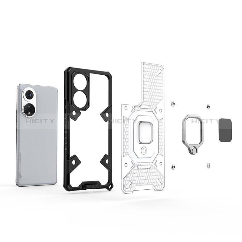 Custodia Silicone e Plastica Opaca Cover con Magnetico Anello Supporto KC4 per Huawei Honor 50 5G