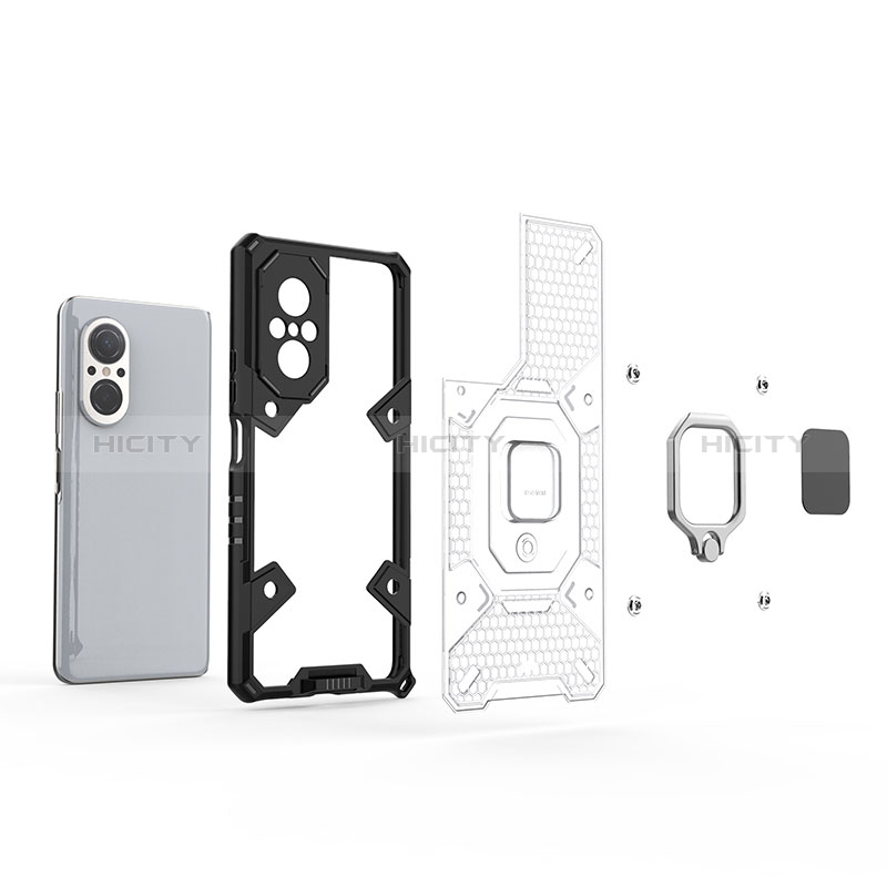 Custodia Silicone e Plastica Opaca Cover con Magnetico Anello Supporto KC4 per Huawei Honor 50 SE 5G