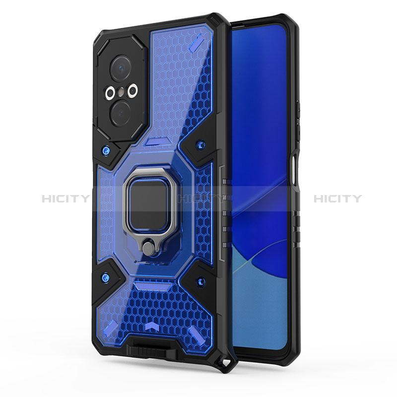 Custodia Silicone e Plastica Opaca Cover con Magnetico Anello Supporto KC4 per Huawei Honor 50 SE 5G Blu