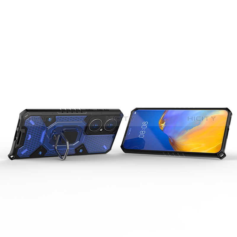 Custodia Silicone e Plastica Opaca Cover con Magnetico Anello Supporto KC4 per Huawei P50 Pro