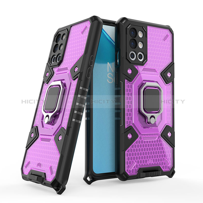 Custodia Silicone e Plastica Opaca Cover con Magnetico Anello Supporto KC4 per OnePlus 9R 5G Viola