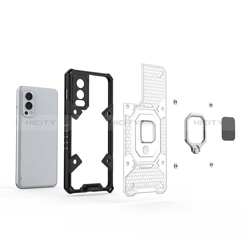 Custodia Silicone e Plastica Opaca Cover con Magnetico Anello Supporto KC4 per OnePlus Nord 2 5G