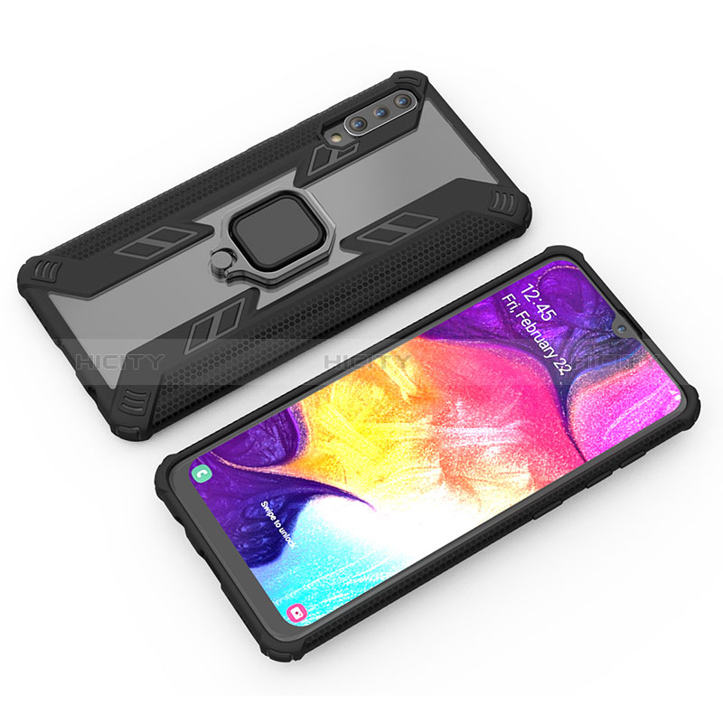 Custodia Silicone e Plastica Opaca Cover con Magnetico Anello Supporto KC4 per Samsung Galaxy A30S Nero