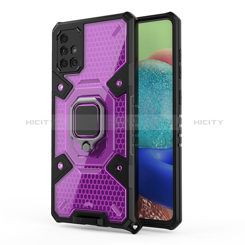 Custodia Silicone e Plastica Opaca Cover con Magnetico Anello Supporto KC4 per Samsung Galaxy A71 4G A715 Viola