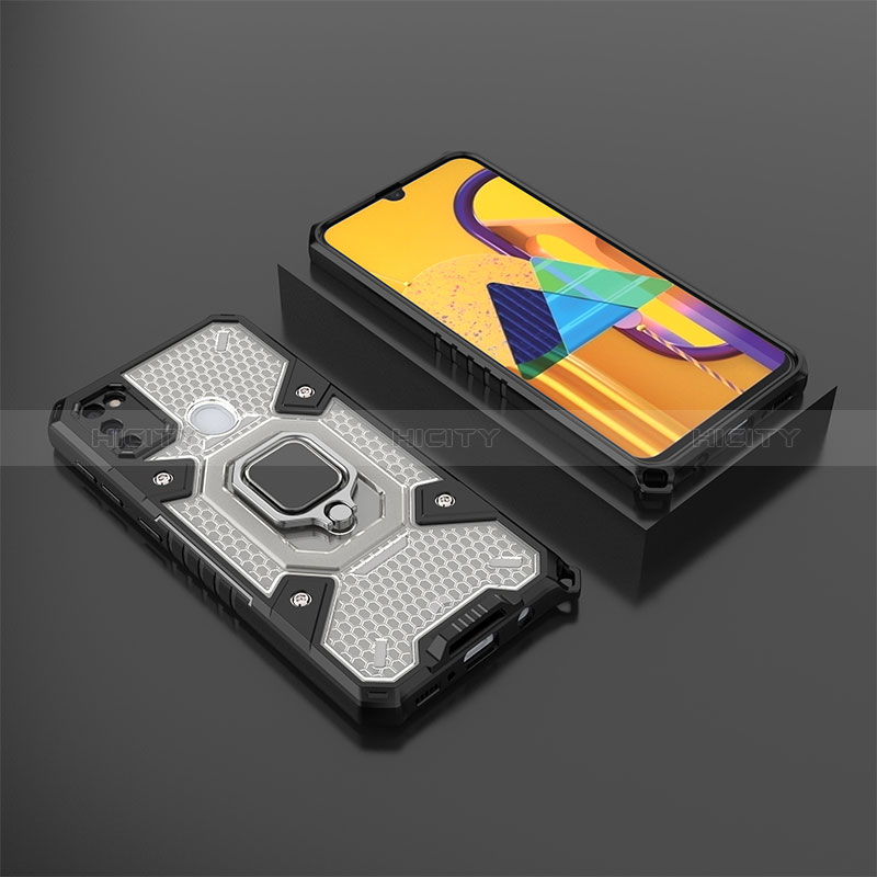 Custodia Silicone e Plastica Opaca Cover con Magnetico Anello Supporto KC4 per Samsung Galaxy M30s Nero