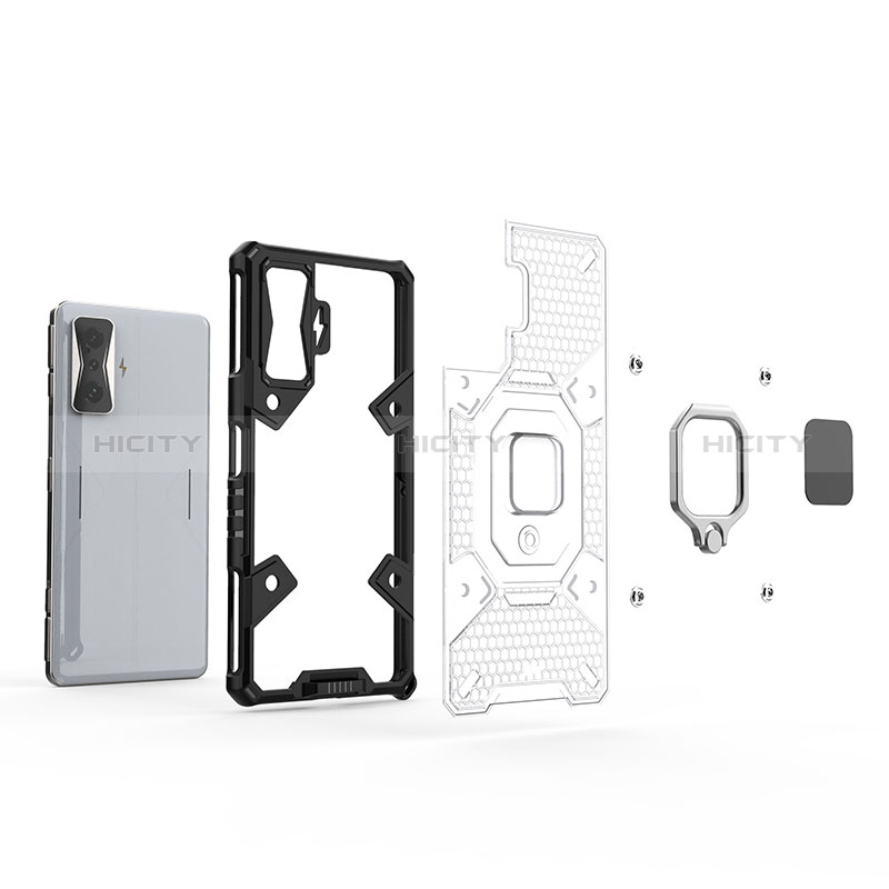 Custodia Silicone e Plastica Opaca Cover con Magnetico Anello Supporto KC4 per Xiaomi Poco F4 GT 5G
