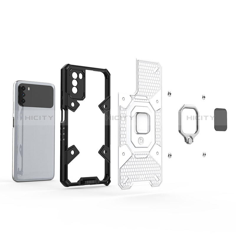 Custodia Silicone e Plastica Opaca Cover con Magnetico Anello Supporto KC4 per Xiaomi Poco M3