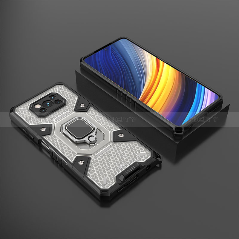 Custodia Silicone e Plastica Opaca Cover con Magnetico Anello Supporto KC4 per Xiaomi Poco X3 Pro Nero