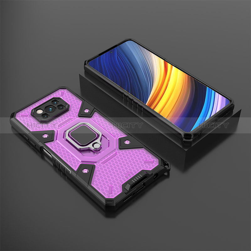 Custodia Silicone e Plastica Opaca Cover con Magnetico Anello Supporto KC4 per Xiaomi Poco X3 Pro Viola