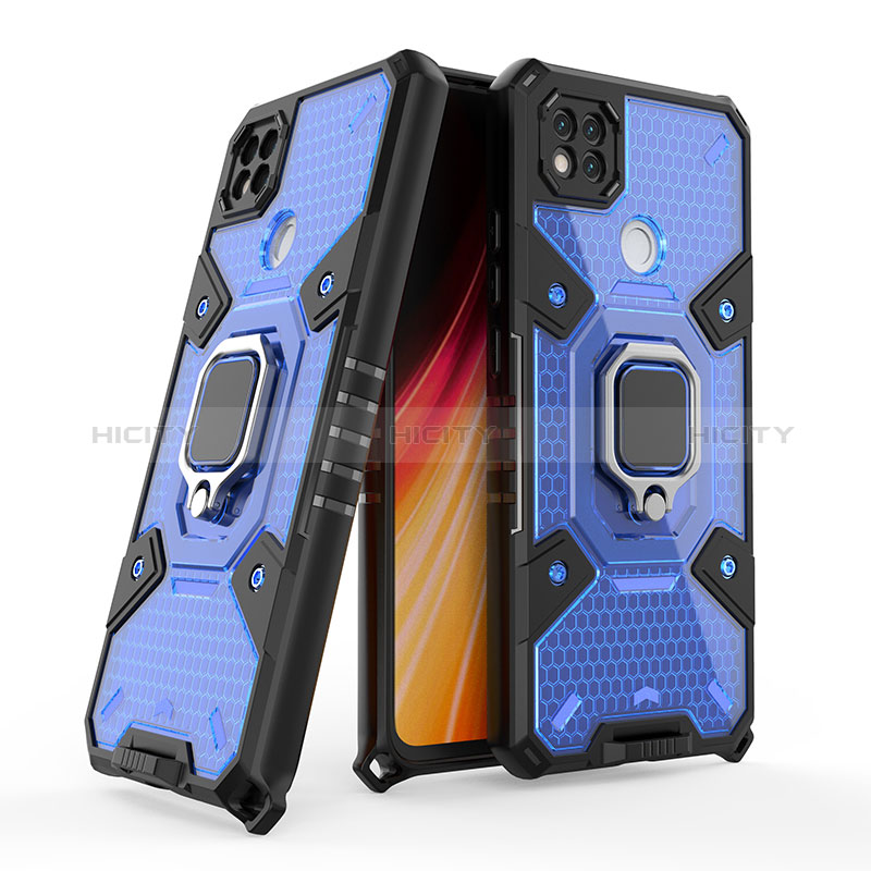 Custodia Silicone e Plastica Opaca Cover con Magnetico Anello Supporto KC4 per Xiaomi Redmi 9 Activ Blu