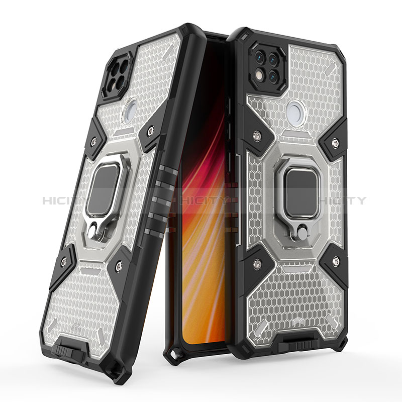 Custodia Silicone e Plastica Opaca Cover con Magnetico Anello Supporto KC4 per Xiaomi Redmi 9 Activ Nero