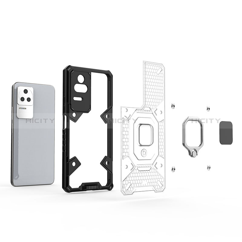 Custodia Silicone e Plastica Opaca Cover con Magnetico Anello Supporto KC4 per Xiaomi Redmi K50 Pro 5G