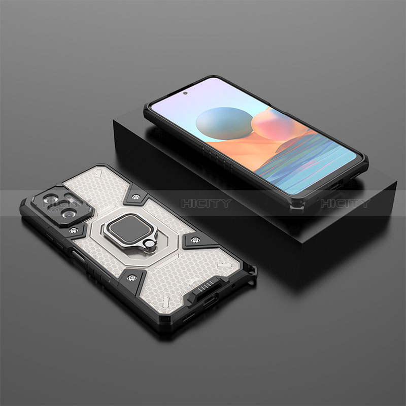 Custodia Silicone e Plastica Opaca Cover con Magnetico Anello Supporto KC4 per Xiaomi Redmi Note 10 Pro 4G Nero