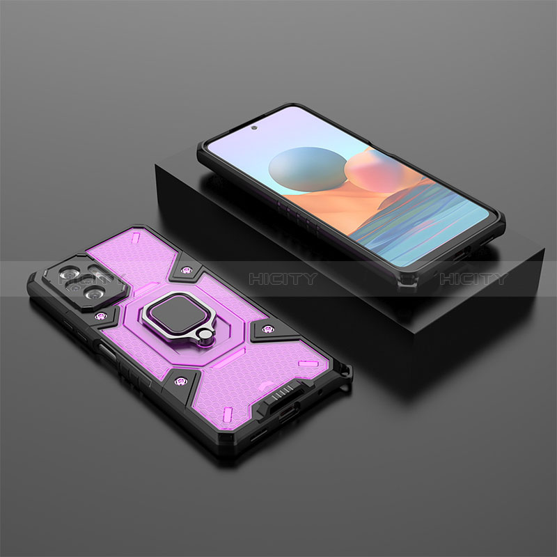 Custodia Silicone e Plastica Opaca Cover con Magnetico Anello Supporto KC4 per Xiaomi Redmi Note 10 Pro 4G Viola