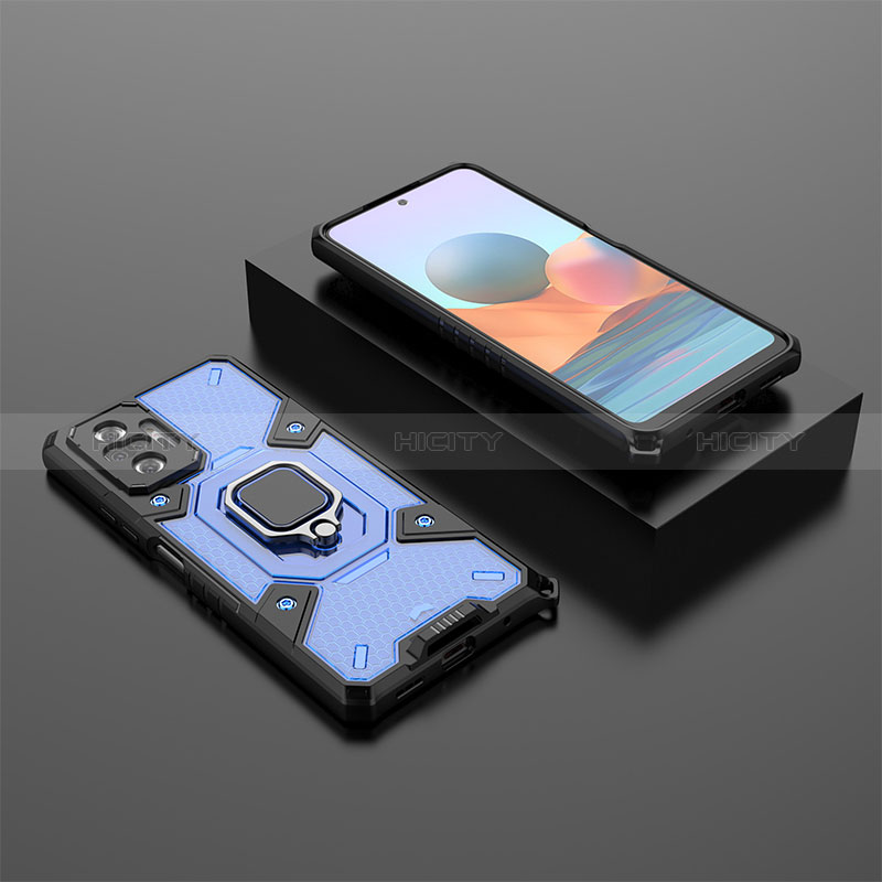 Custodia Silicone e Plastica Opaca Cover con Magnetico Anello Supporto KC4 per Xiaomi Redmi Note 10 Pro Max Blu