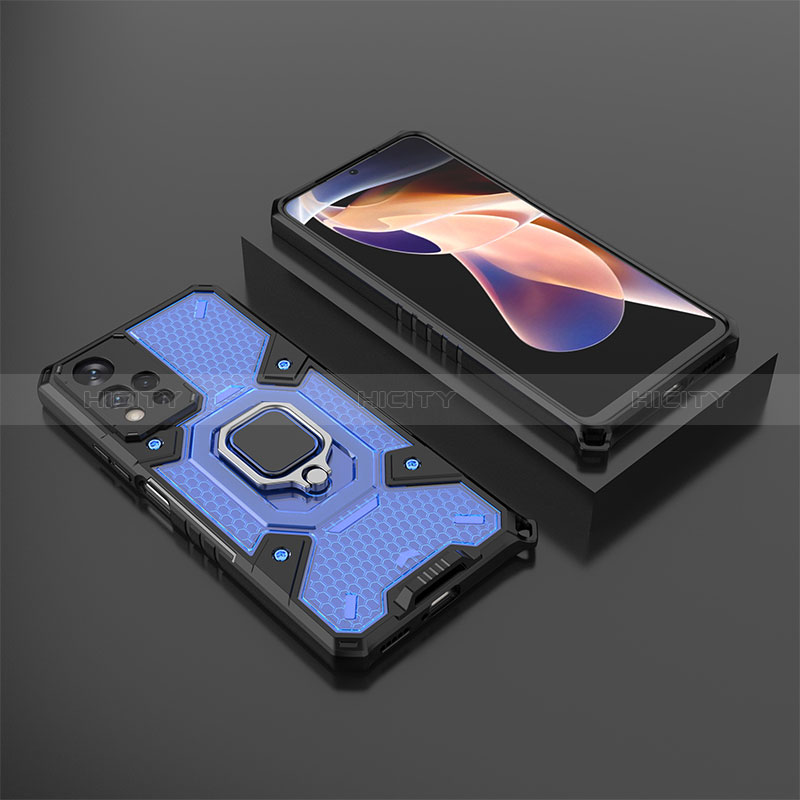 Custodia Silicone e Plastica Opaca Cover con Magnetico Anello Supporto KC4 per Xiaomi Redmi Note 11 Pro+ Plus 5G Blu