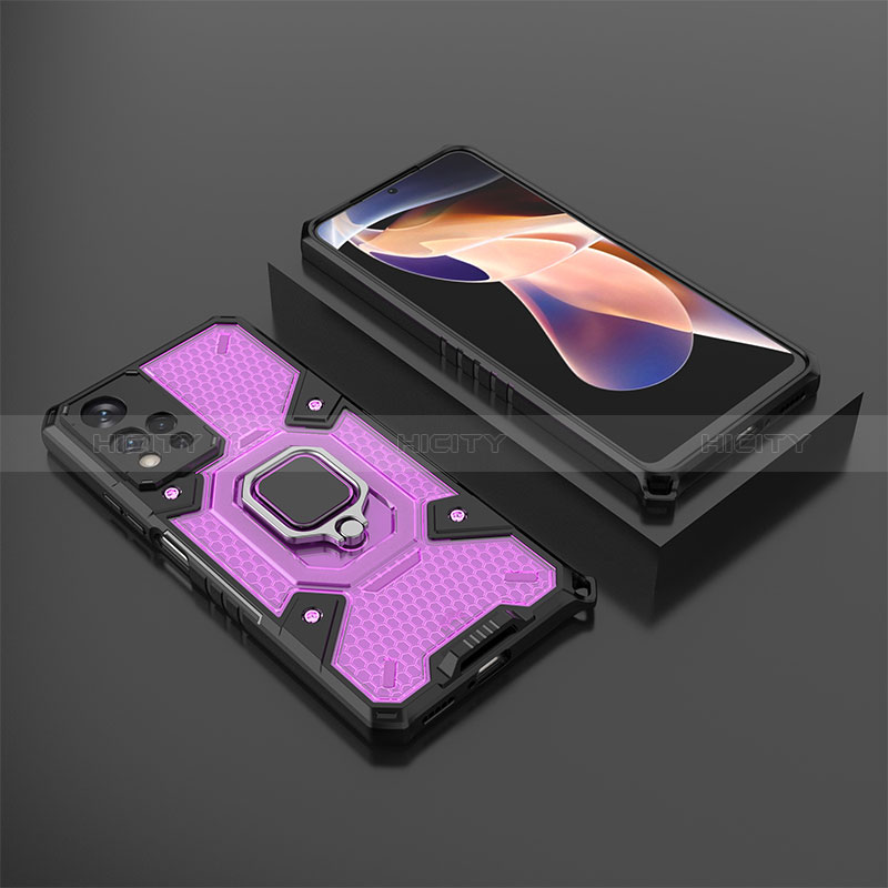 Custodia Silicone e Plastica Opaca Cover con Magnetico Anello Supporto KC4 per Xiaomi Redmi Note 11 Pro+ Plus 5G Viola