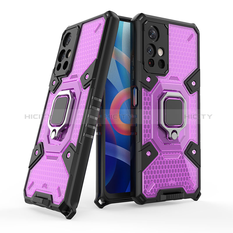 Custodia Silicone e Plastica Opaca Cover con Magnetico Anello Supporto KC4 per Xiaomi Redmi Note 11S 5G Viola