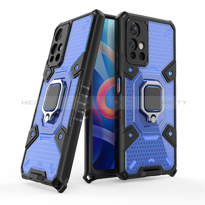 Custodia Silicone e Plastica Opaca Cover con Magnetico Anello Supporto KC4 per Xiaomi Redmi Note 11T 5G Blu