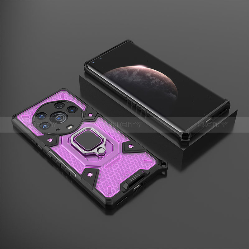 Custodia Silicone e Plastica Opaca Cover con Magnetico Anello Supporto KC5 per Huawei Honor Magic3 Pro+ Plus 5G Viola