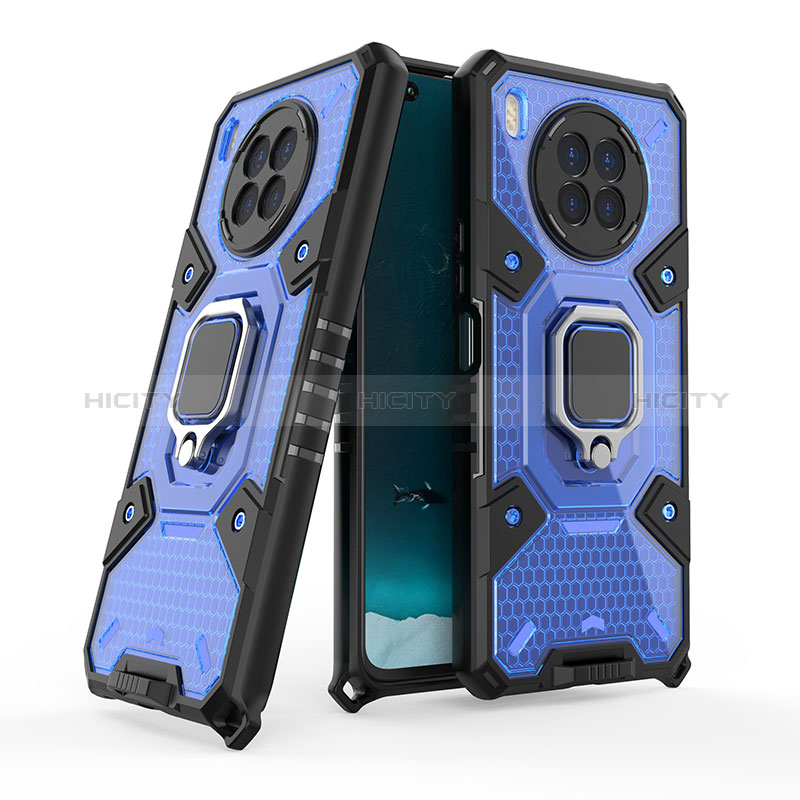 Custodia Silicone e Plastica Opaca Cover con Magnetico Anello Supporto KC5 per Huawei Nova 8i Blu