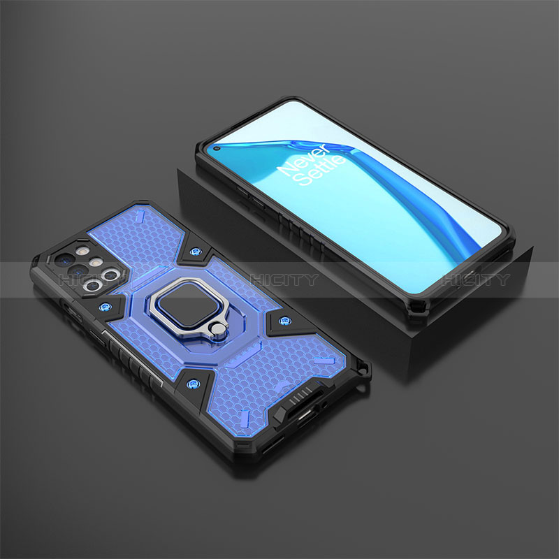 Custodia Silicone e Plastica Opaca Cover con Magnetico Anello Supporto KC5 per OnePlus 9R 5G Blu