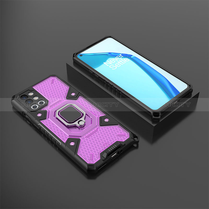 Custodia Silicone e Plastica Opaca Cover con Magnetico Anello Supporto KC5 per OnePlus 9R 5G Viola