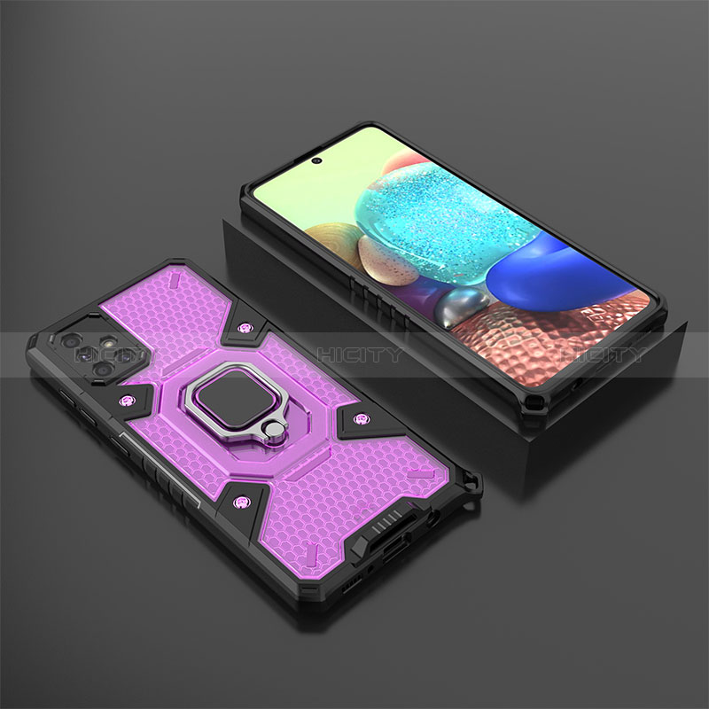 Custodia Silicone e Plastica Opaca Cover con Magnetico Anello Supporto KC5 per Samsung Galaxy A71 5G Viola