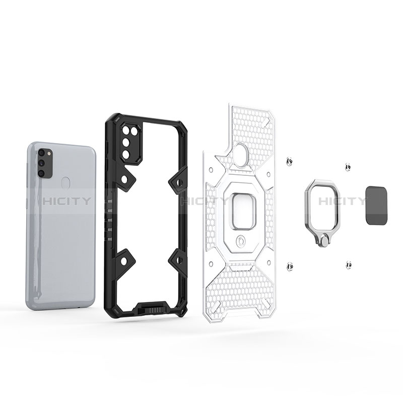 Custodia Silicone e Plastica Opaca Cover con Magnetico Anello Supporto KC5 per Samsung Galaxy M21