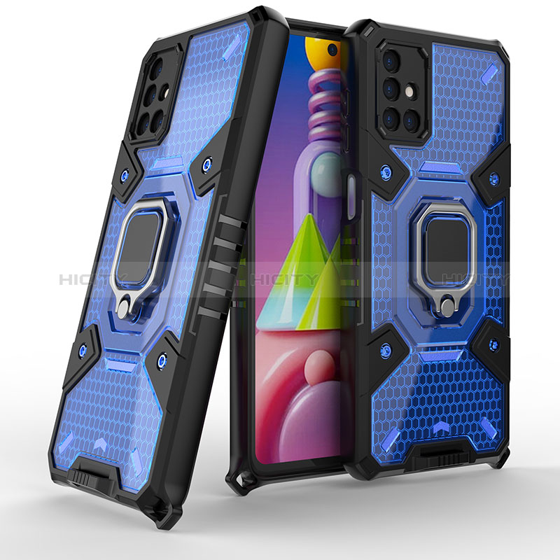 Custodia Silicone e Plastica Opaca Cover con Magnetico Anello Supporto KC5 per Samsung Galaxy M51 Blu