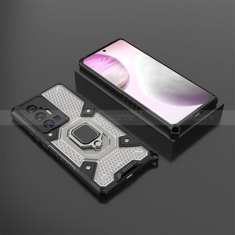 Custodia Silicone e Plastica Opaca Cover con Magnetico Anello Supporto KC5 per Vivo X70 Pro+ Plus 5G