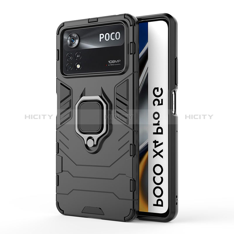 Custodia Silicone e Plastica Opaca Cover con Magnetico Anello Supporto KC6 per Xiaomi Poco X4 Pro 5G Nero
