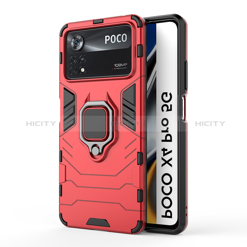 Custodia Silicone e Plastica Opaca Cover con Magnetico Anello Supporto KC6 per Xiaomi Redmi Note 11E Pro 5G Rosso