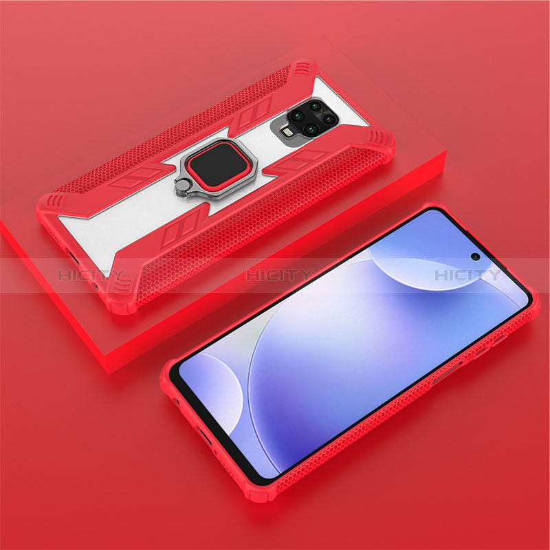 Custodia Silicone e Plastica Opaca Cover con Magnetico Anello Supporto KC6 per Xiaomi Redmi Note 9 Pro Rosso