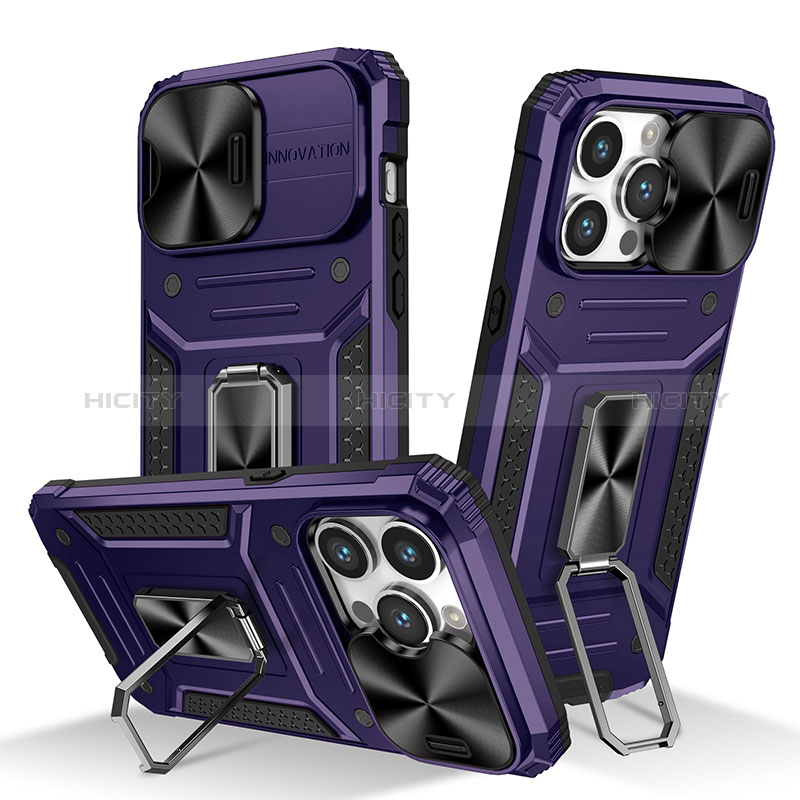 Custodia Silicone e Plastica Opaca Cover con Magnetico Anello Supporto KC7 per Apple iPhone 13 Pro Max Viola