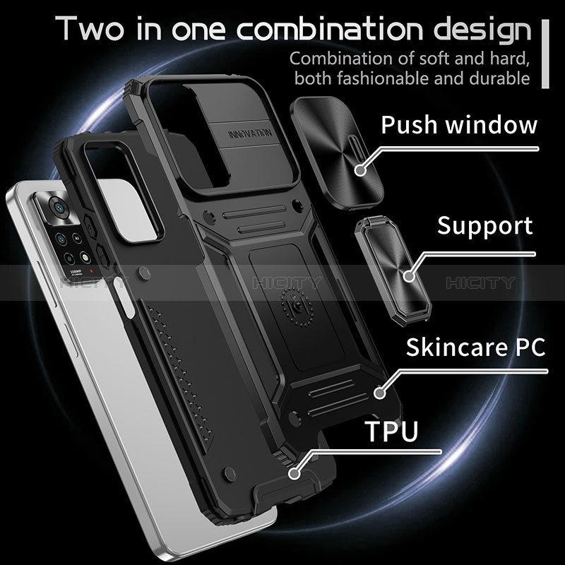 Custodia Silicone e Plastica Opaca Cover con Magnetico Anello Supporto M01Q per Xiaomi Redmi Note 11 Pro 4G