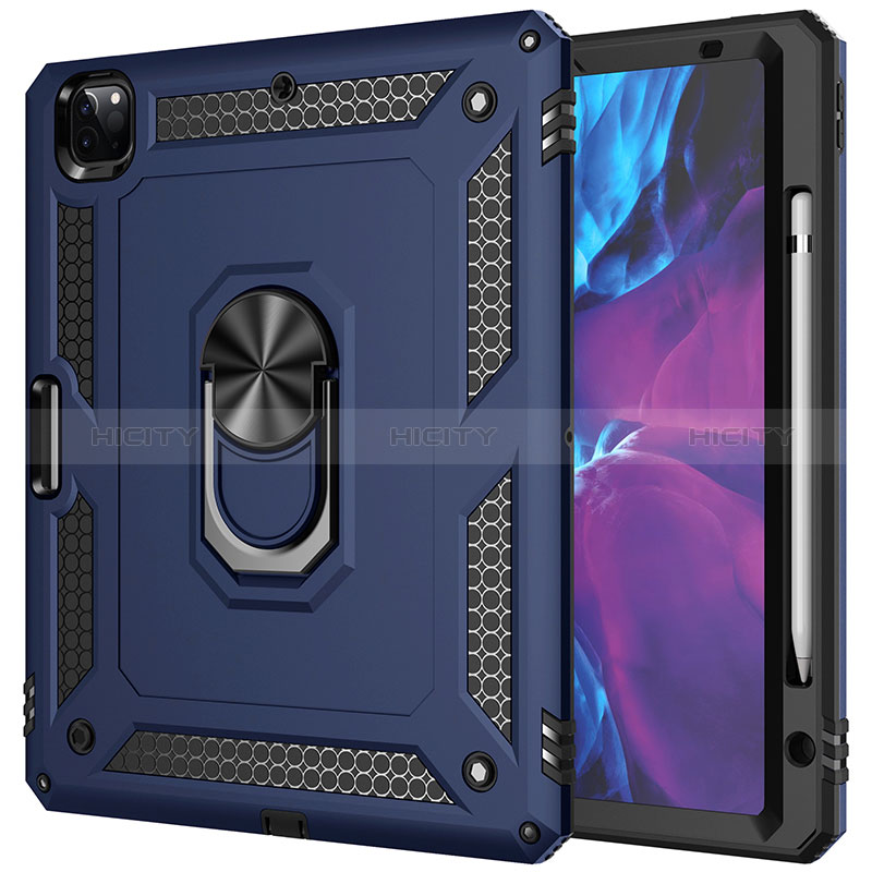 Custodia Silicone e Plastica Opaca Cover con Magnetico Anello Supporto MQ1 per Apple iPad Pro 12.9 (2021) Blu